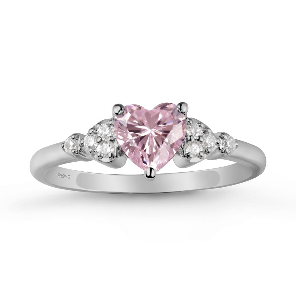 Heart Shaped Prong Set Pink Cubic Zirconia Ring - LUO Jewelry #metal_platinum