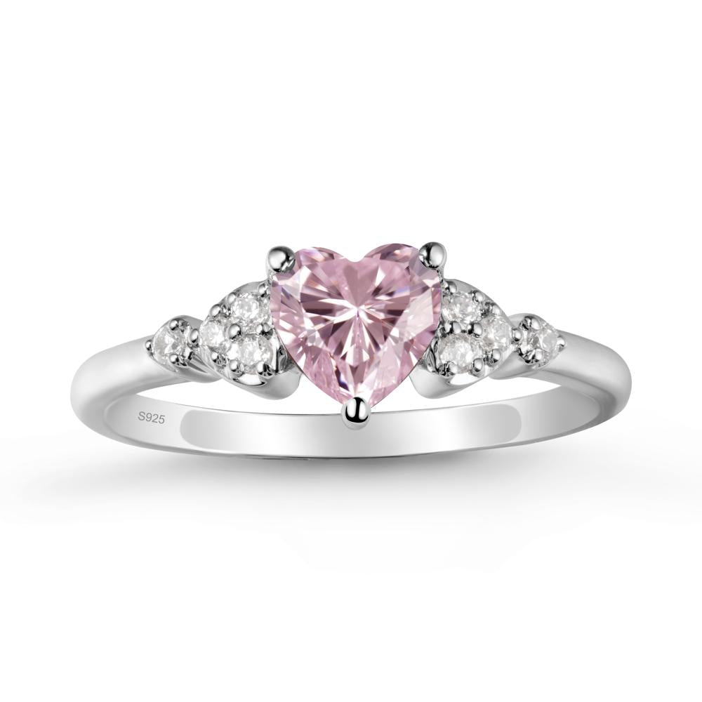 Heart Shaped Prong Set Pink Cubic Zirconia Ring - LUO Jewelry #metal_sterling silver