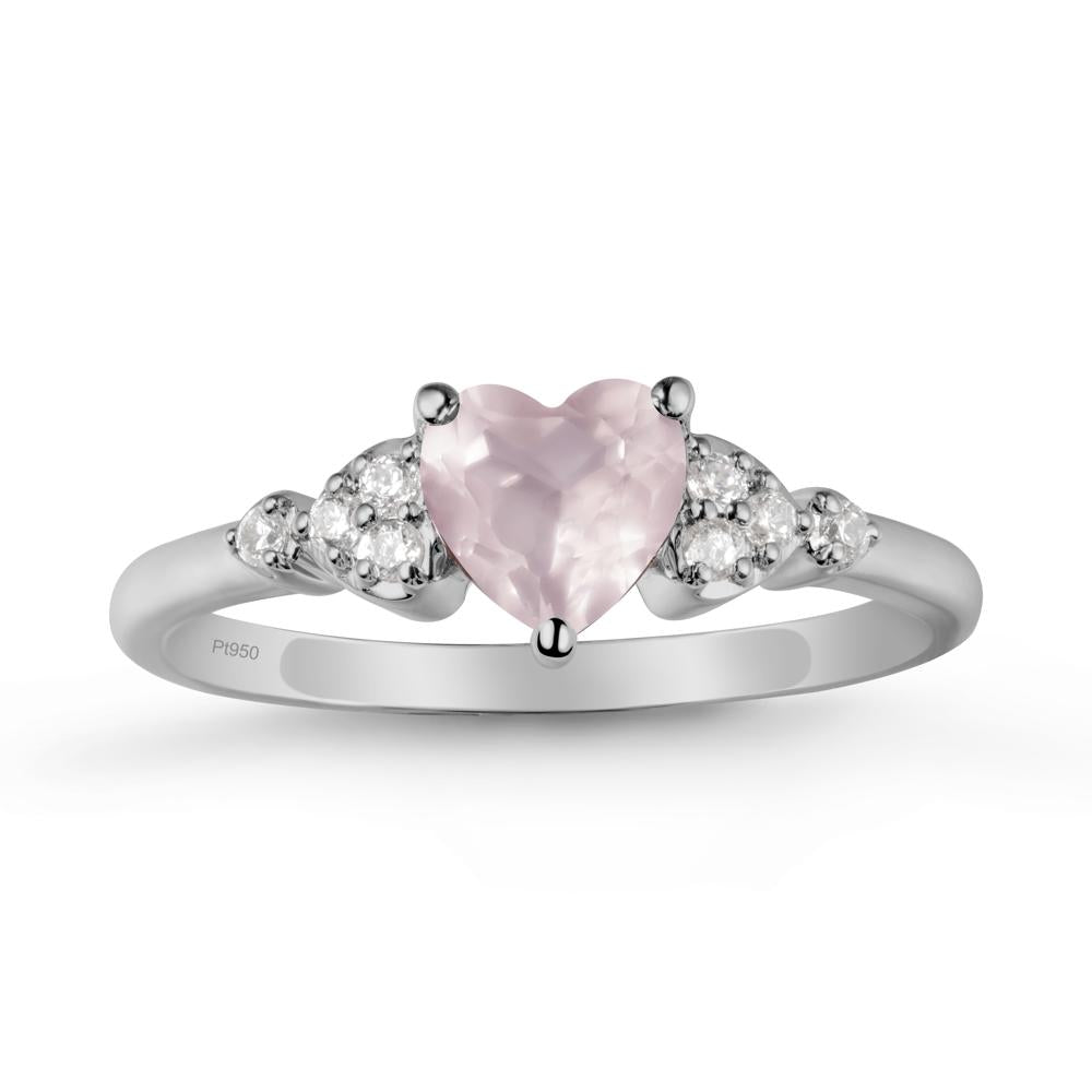Heart Shaped Prong Set Rose Quartz Ring - LUO Jewelry #metal_platinum