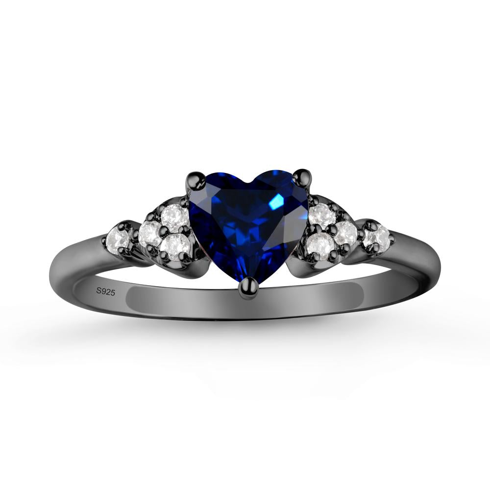 Heart Shaped Prong Set Sapphire Ring - LUO Jewelry #metal_black finish sterling silver