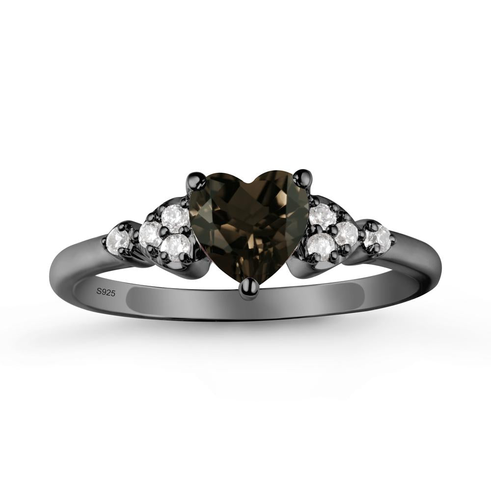 Simple Heart Shaped Smoky Quartz Ring - LUO Jewelry #metal_black finish sterling silver
