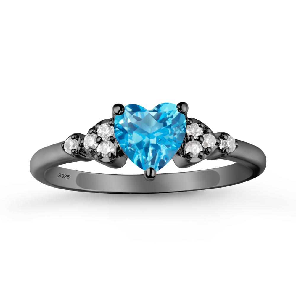 Heart Shaped Prong Set Swiss Blue Topaz Ring - LUO Jewelry #metal_black finish sterling silver