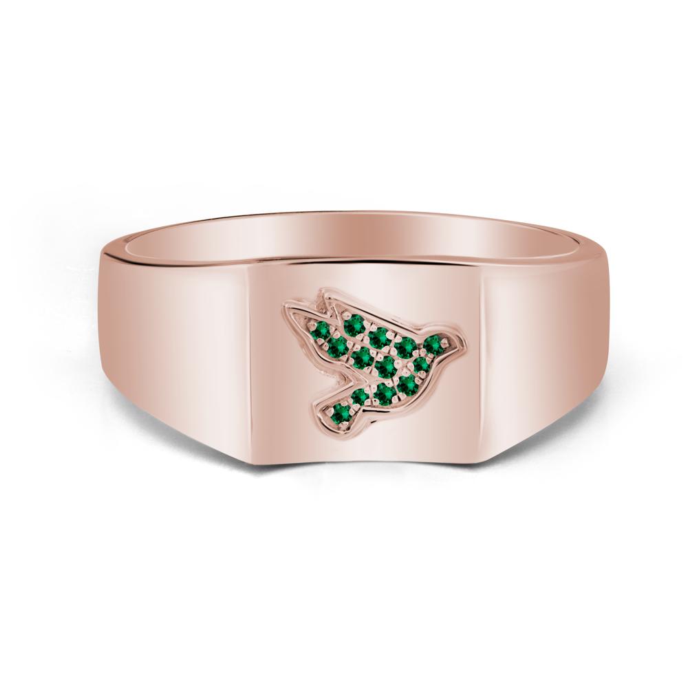 Peace Dove Totem Emerald Wide Band Ring - LUO Jewelry #metal_14k rose gold