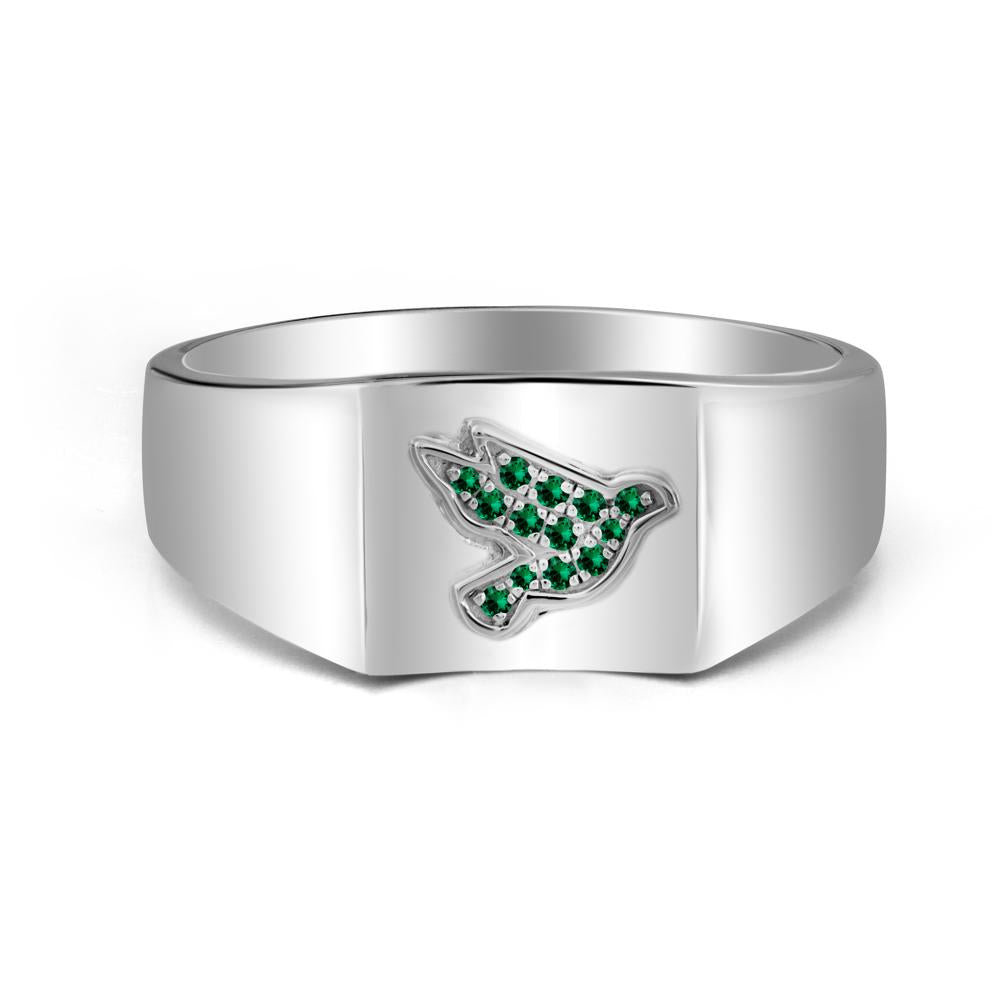 Peace Dove Totem Emerald Wide Band Ring - LUO Jewelry #metal_14k white gold