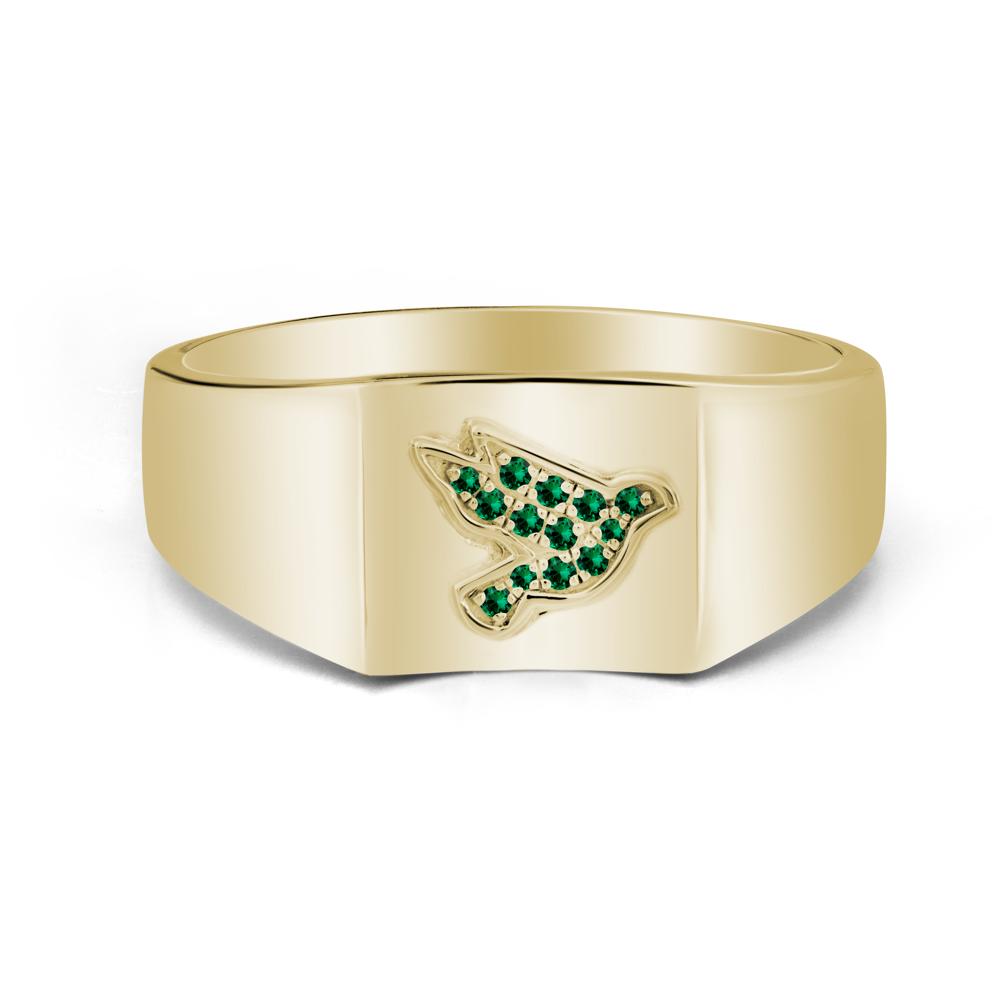 Peace Dove Totem Emerald Wide Band Ring - LUO Jewelry #metal_14k yellow gold