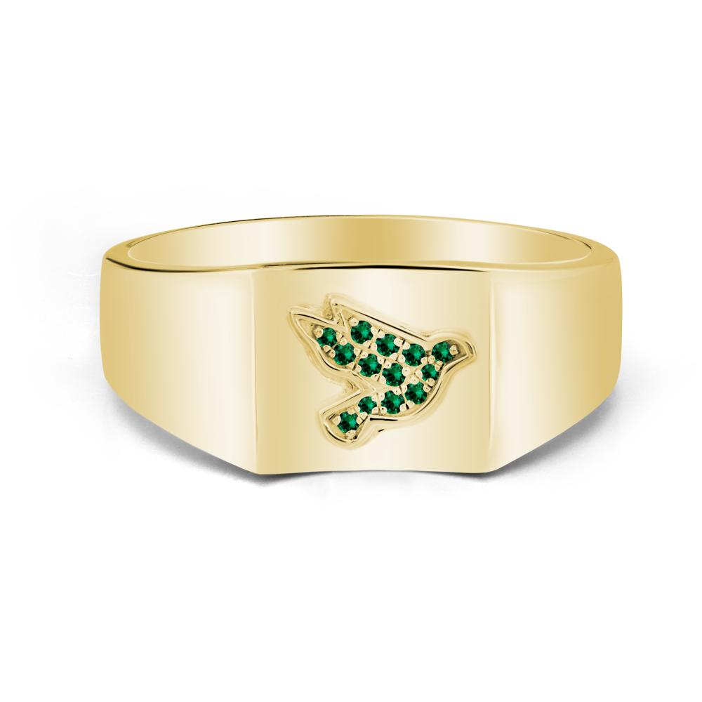 Peace Dove Totem Emerald Wide Band Ring - LUO Jewelry #metal_18k yellow gold
