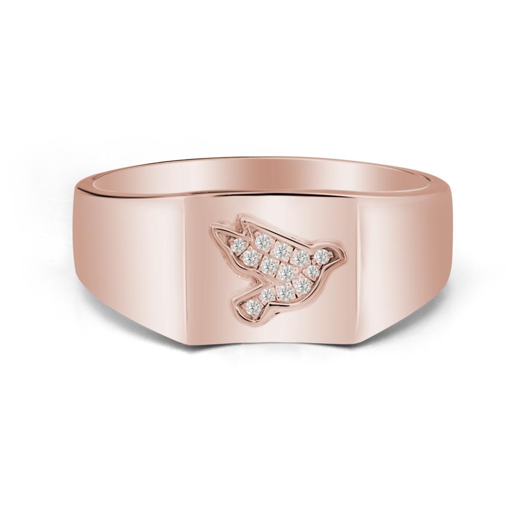 Men Moissanite Ring with Dove Totem - LUO Jewelry #metal_14k rose gold