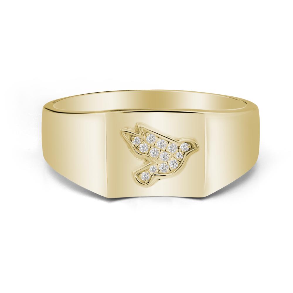 Men Moissanite Ring with Dove Totem - LUO Jewelry #metal_14k yellow gold