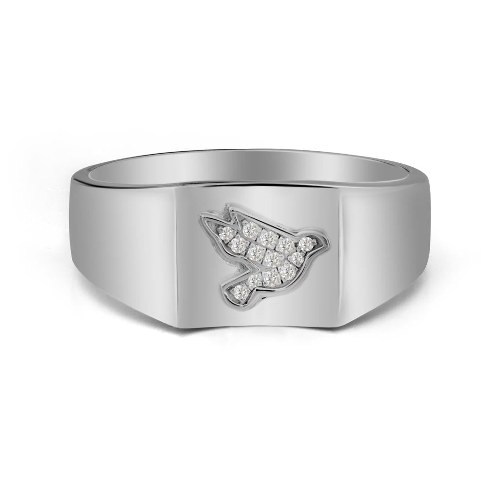 Men Moissanite Ring with Dove Totem - LUO Jewelry #metal_platinum