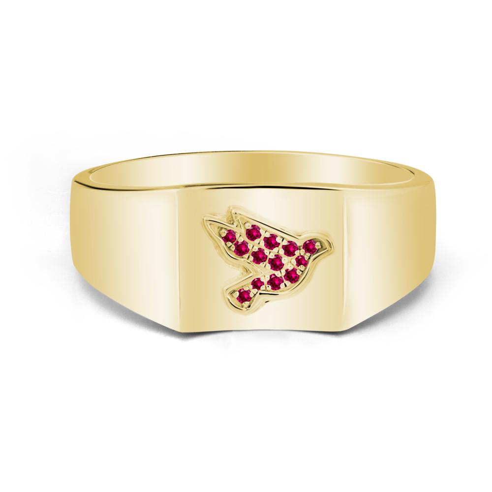 Wide Band Peace Dove Totem Ruby Ring - LUO Jewelry #metal_18k yellow gold