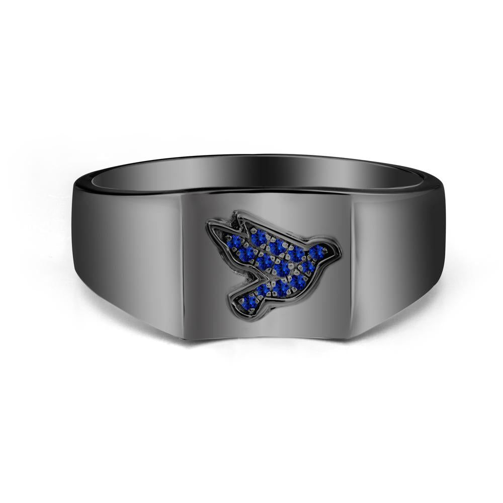 Peace Dove Totem Sapphire Wide Band Ring - LUO Jewelry #metal_black finish sterling silver