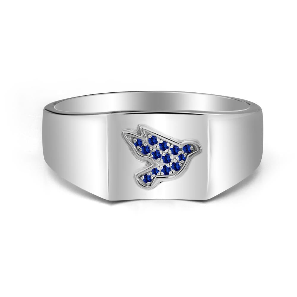 Peace Dove Totem Sapphire Wide Band Ring - LUO Jewelry #metal_sterling silver