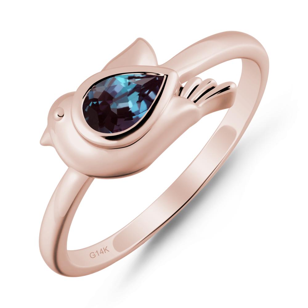 Cute Pigeon Shaped Alexandrite Ring - LUO Jewelry #metal_14k rose gold