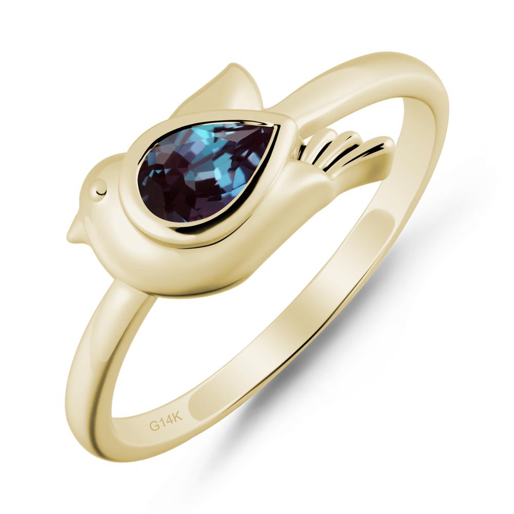 Cute Pigeon Shaped Alexandrite Ring - LUO Jewelry #metal_14k yellow gold