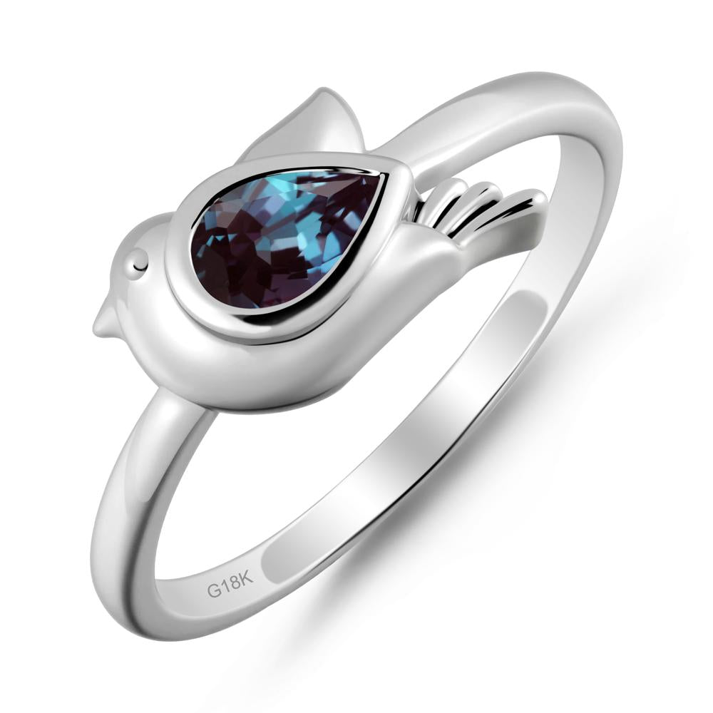 Cute Pigeon Shaped Alexandrite Ring - LUO Jewelry #metal_18k white gold