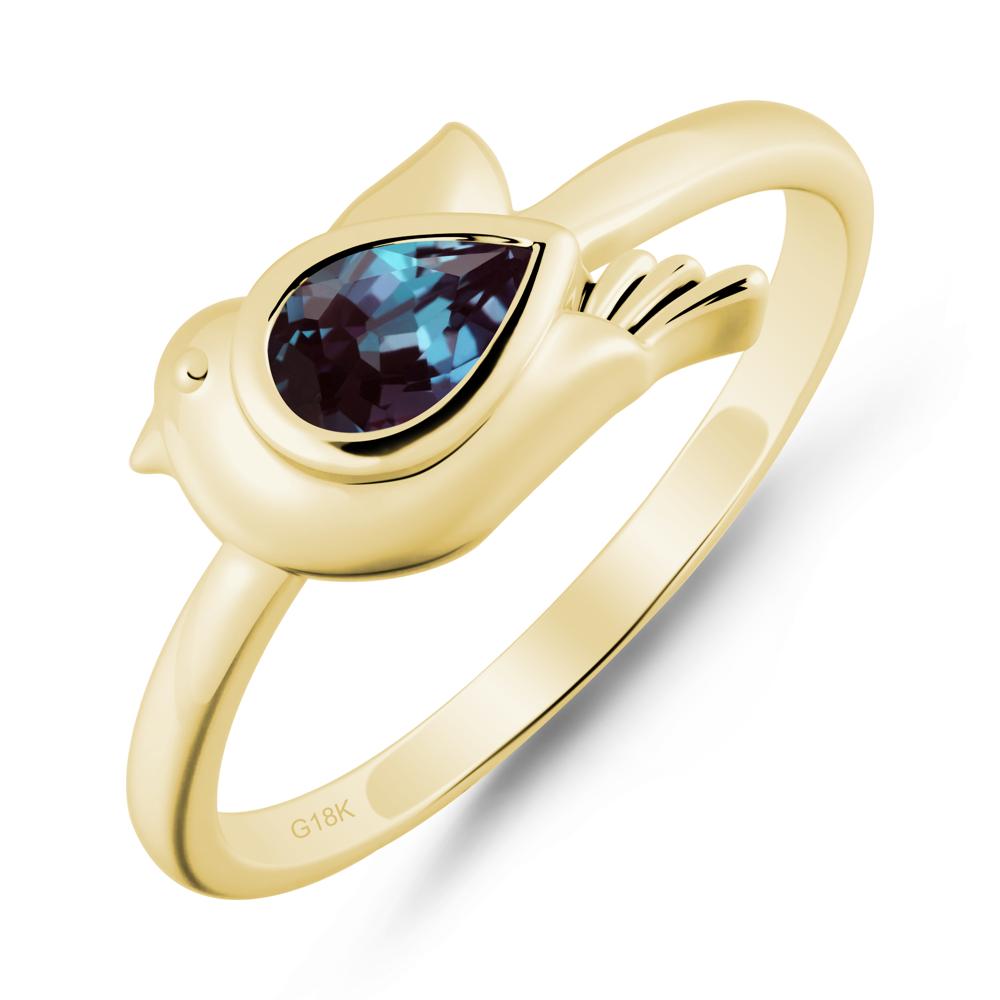 Cute Pigeon Shaped Alexandrite Ring - LUO Jewelry #metal_18k yellow gold