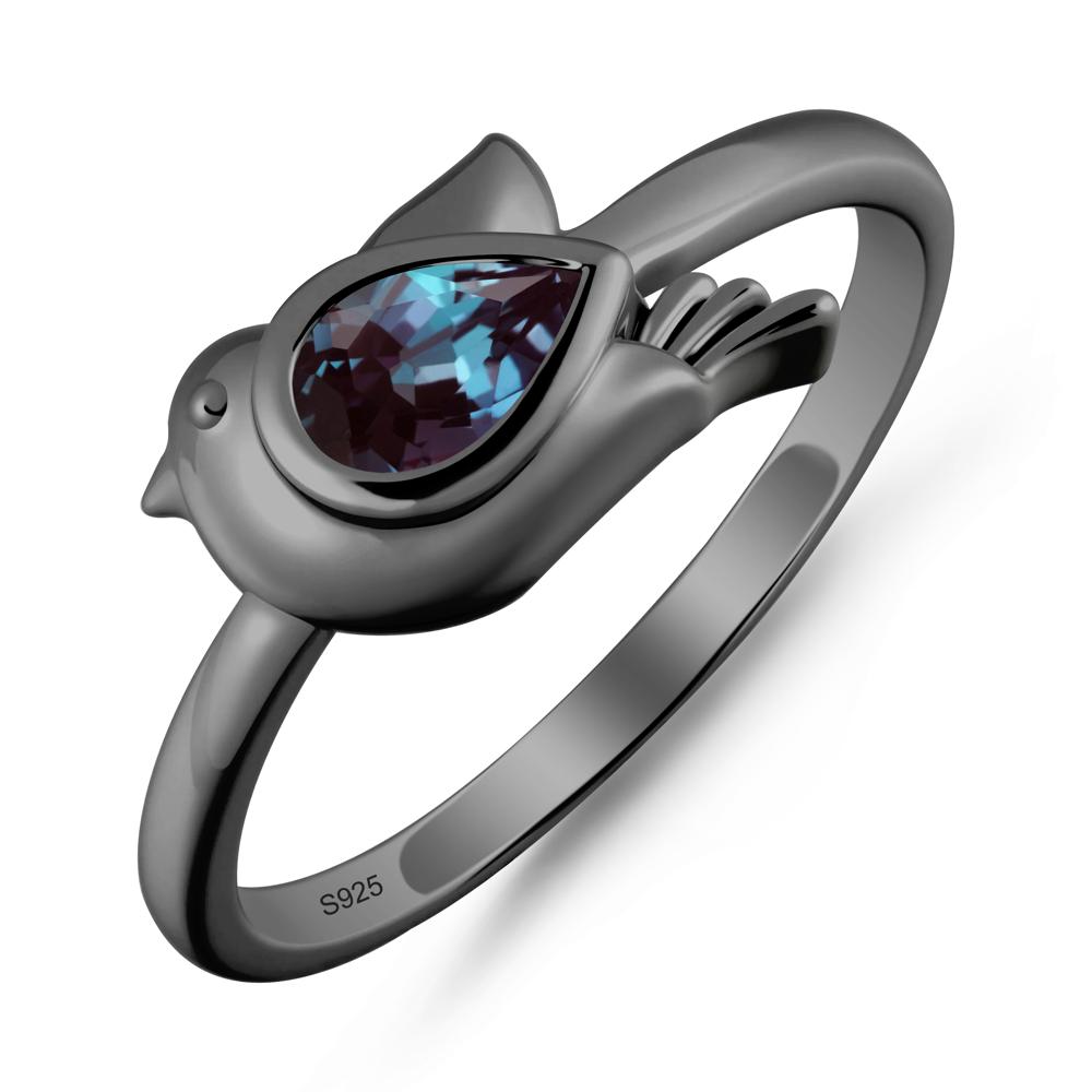 Cute Pigeon Shaped Alexandrite Ring - LUO Jewelry #metal_black finish sterling silver