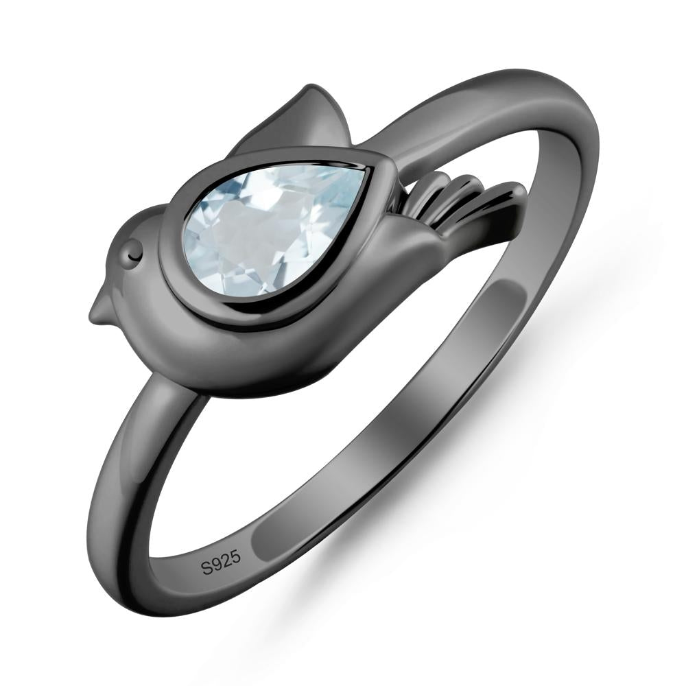 Cute Pigeon Shaped Aquamarine Ring - LUO Jewelry #metal_black finish sterling silver