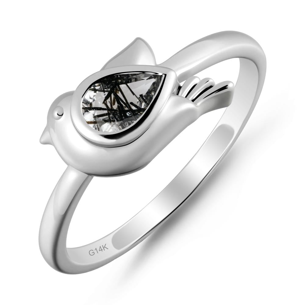 Peace Dove Black Rutilated Quartz Ring - LUO Jewelry #metal_14k white gold