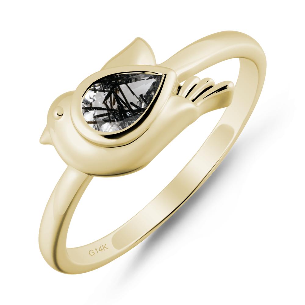 Peace Dove Black Rutilated Quartz Ring - LUO Jewelry #metal_14k yellow gold