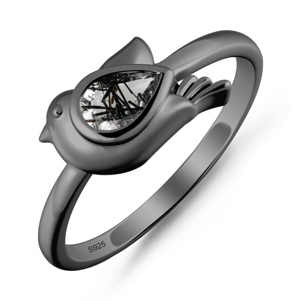 Peace Dove Black Rutilated Quartz Ring - LUO Jewelry #metal_black finish sterling silver