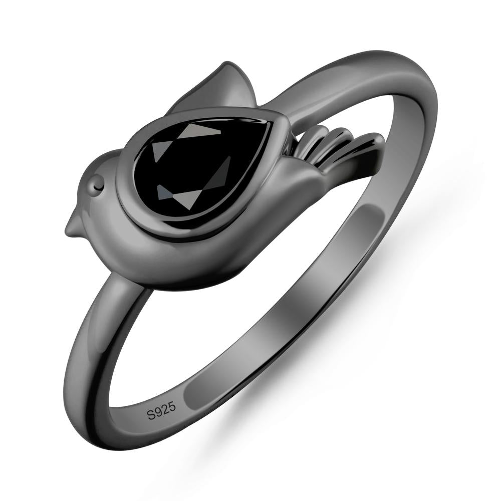 Cute Pigeon Shaped Black Spinel Ring - LUO Jewelry #metal_black finish sterling silver