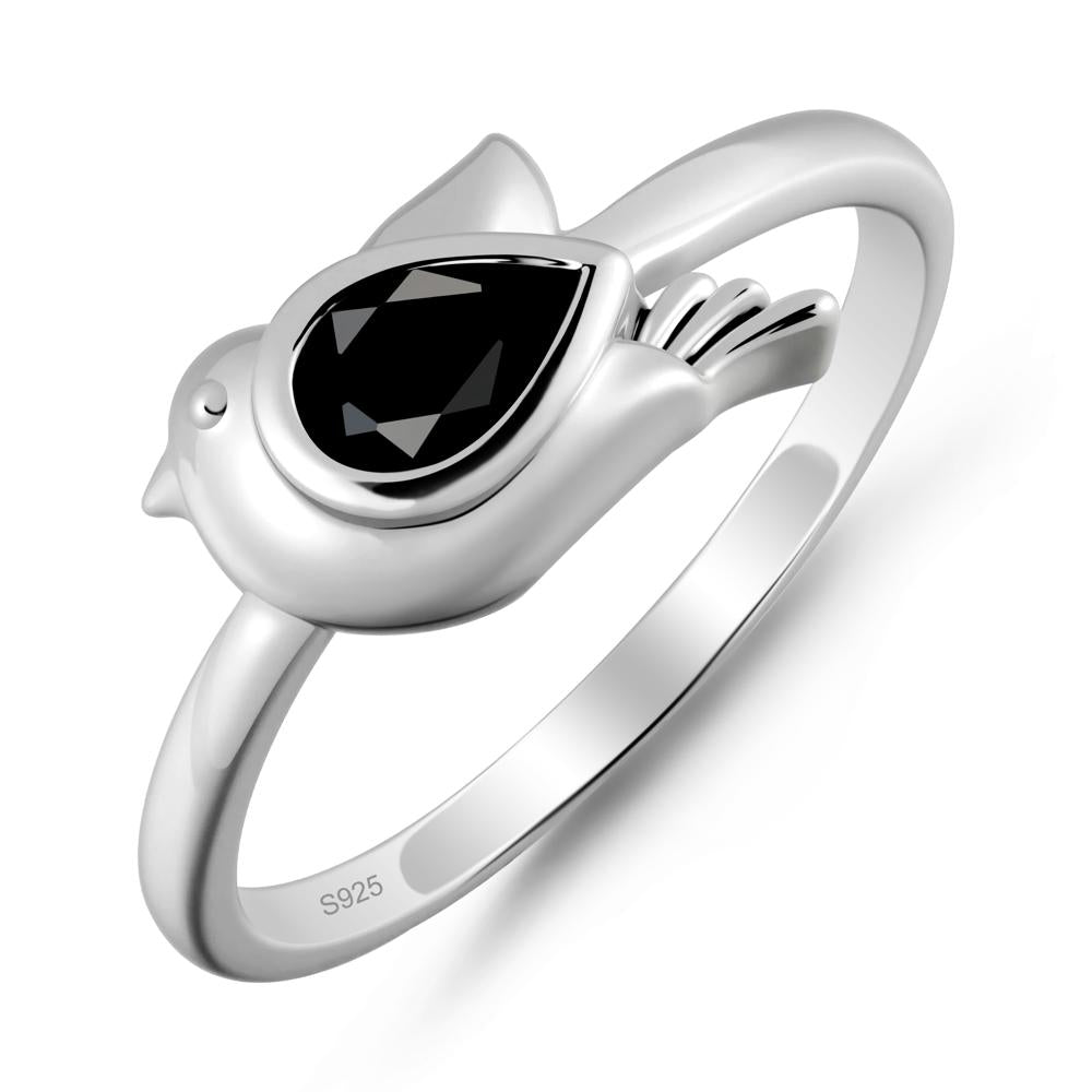 Cute Pigeon Shaped Black Spinel Ring - LUO Jewelry #metal_sterling silver