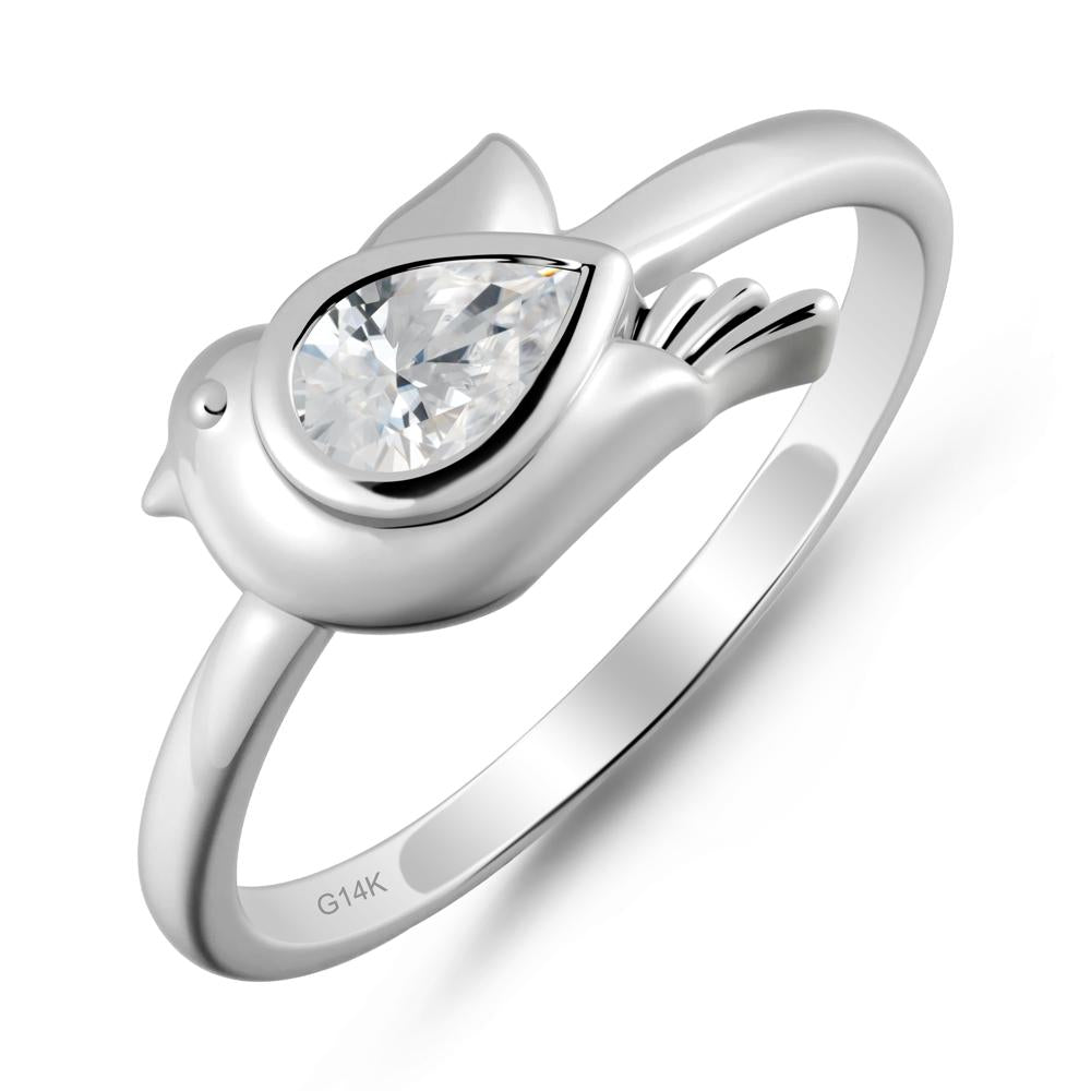 Cute Pigeon Shaped Cubic Zirconia Ring - LUO Jewelry #metal_14k white gold