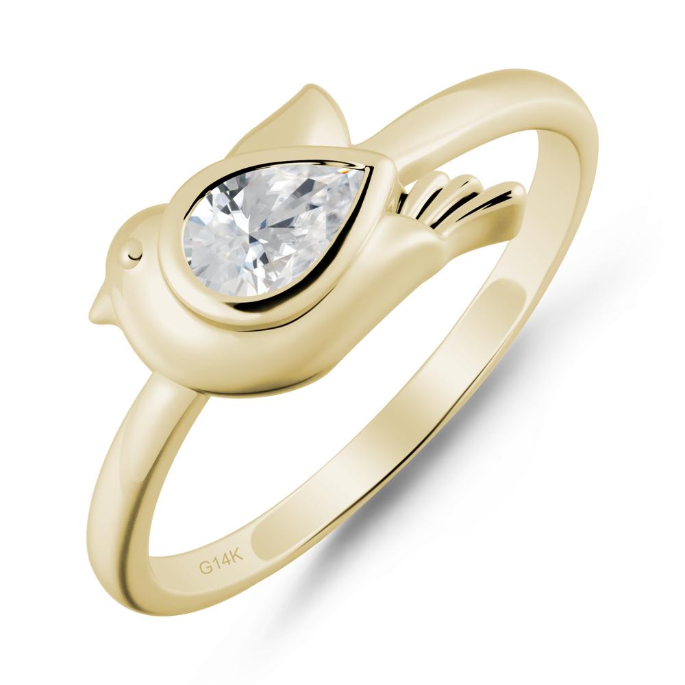 Cute Pigeon Shaped Cubic Zirconia Ring - LUO Jewelry #metal_14k yellow gold