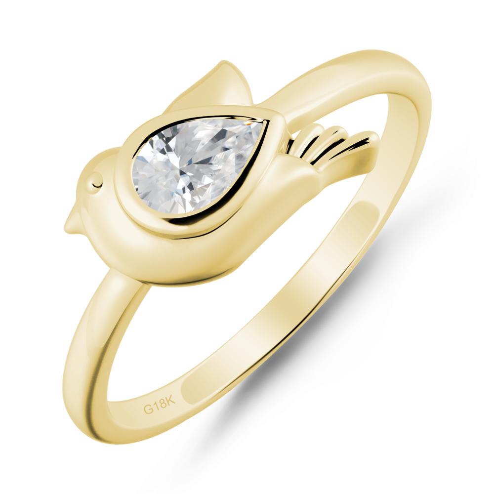 Cute Pigeon Shaped Cubic Zirconia Ring - LUO Jewelry #metal_18k yellow gold