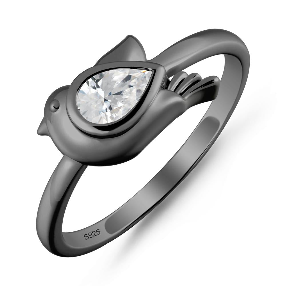 Cute Pigeon Shaped Cubic Zirconia Ring - LUO Jewelry #metal_black finish sterling silver