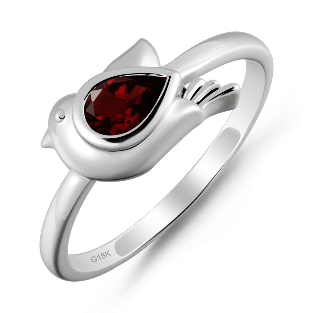 Cute Pigeon Shaped Garnet Ring - LUO Jewelry #metal_18k white gold