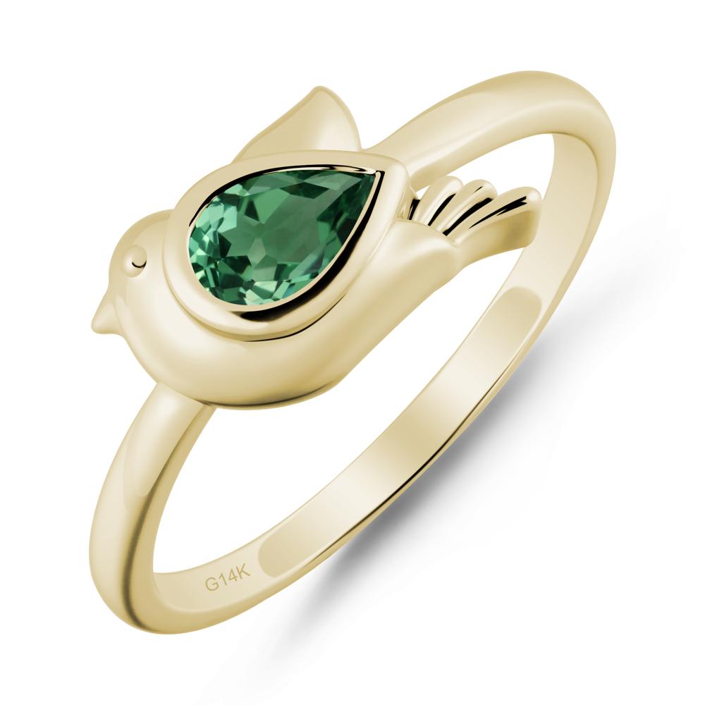 Cute Pigeon Shaped Green Sapphire Ring - LUO Jewelry #metal_14k yellow gold