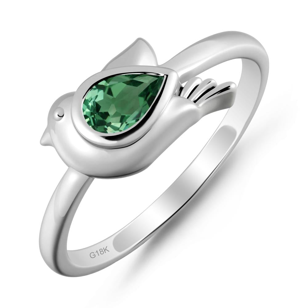 Cute Pigeon Shaped Green Sapphire Ring - LUO Jewelry #metal_18k white gold