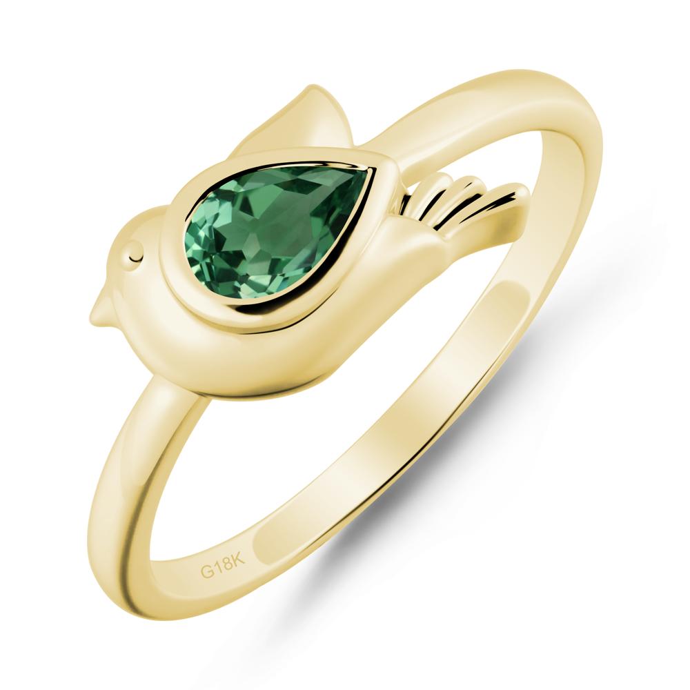 Cute Pigeon Shaped Green Sapphire Ring - LUO Jewelry #metal_18k yellow gold