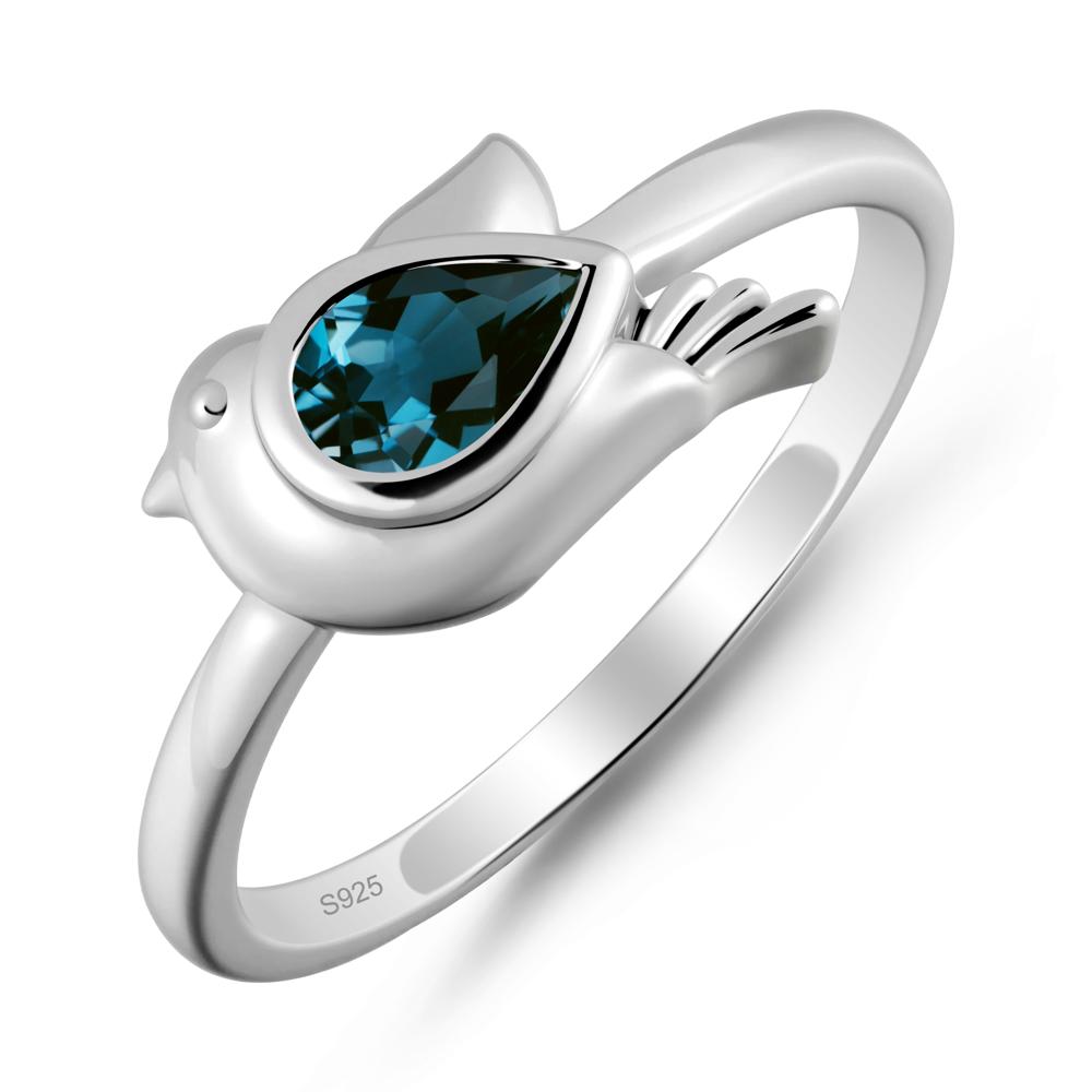 Cute Pigeon Shaped London Blue Topaz Ring - LUO Jewelry #metal_sterling silver