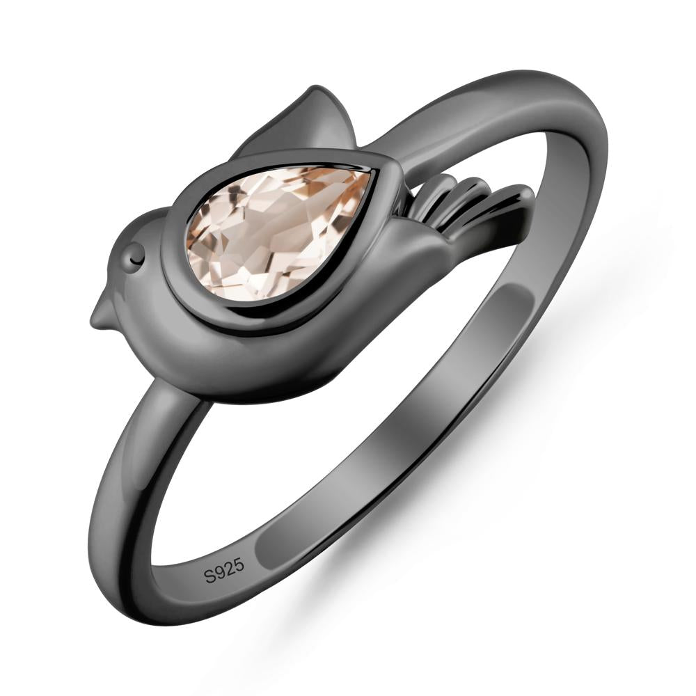 Cute Pigeon Shaped Morganite Ring - LUO Jewelry #metal_black finish sterling silver