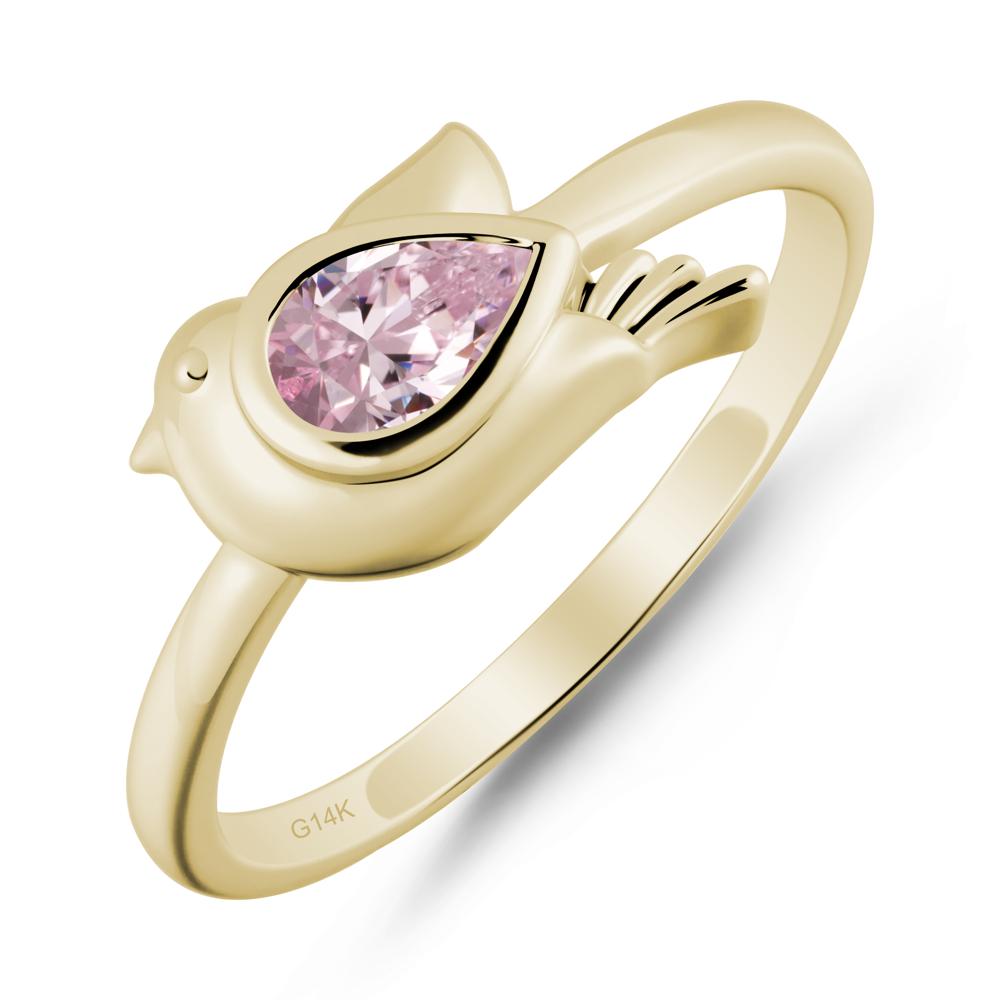 Cute Pigeon Shaped Pink Cubic Zirconia Ring - LUO Jewelry #metal_14k yellow gold