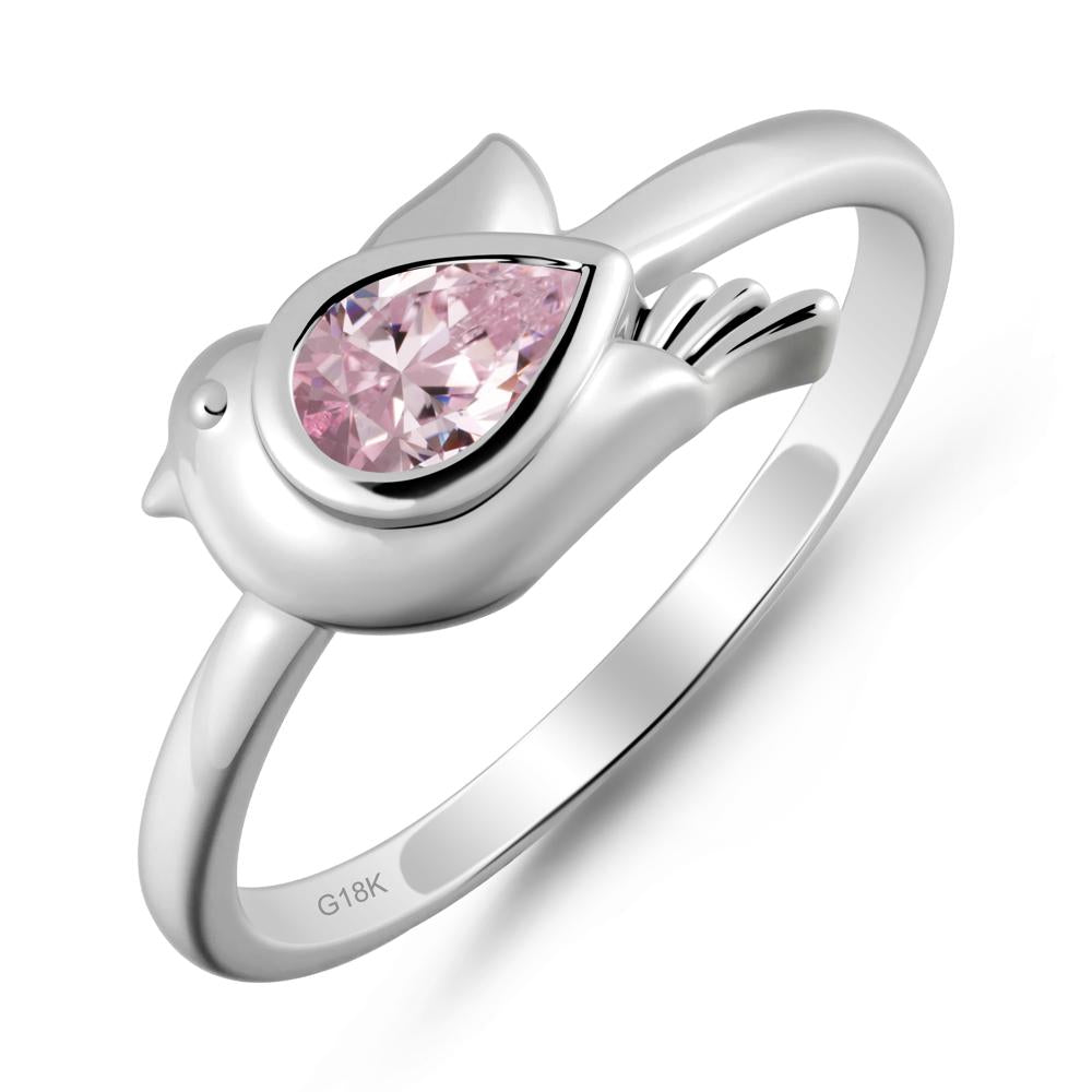 Cute Pigeon Shaped Pink Cubic Zirconia Ring - LUO Jewelry #metal_18k white gold