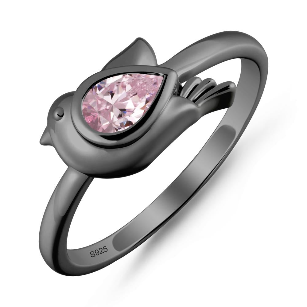 Cute Pigeon Shaped Pink Cubic Zirconia Ring - LUO Jewelry #metal_black finish sterling silver
