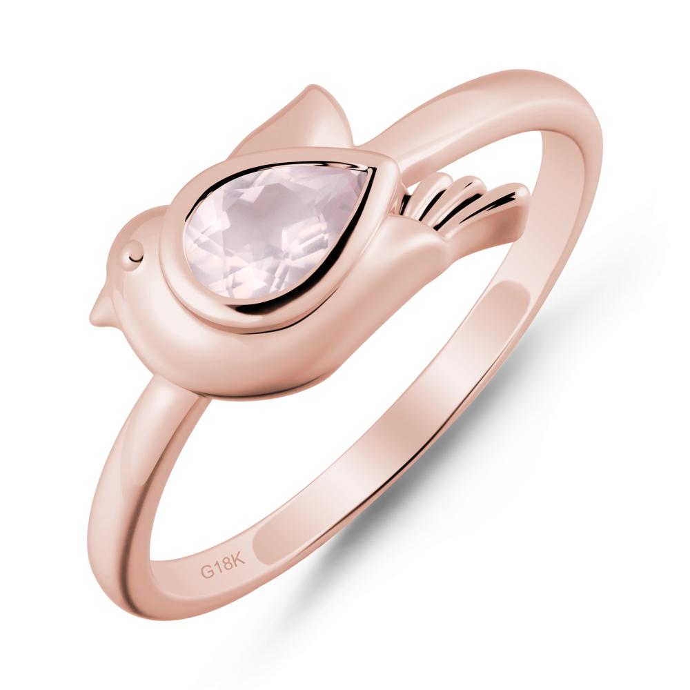 Cute Pigeon Shaped Rose Quartz Ring - LUO Jewelry #metal_18k rose gold