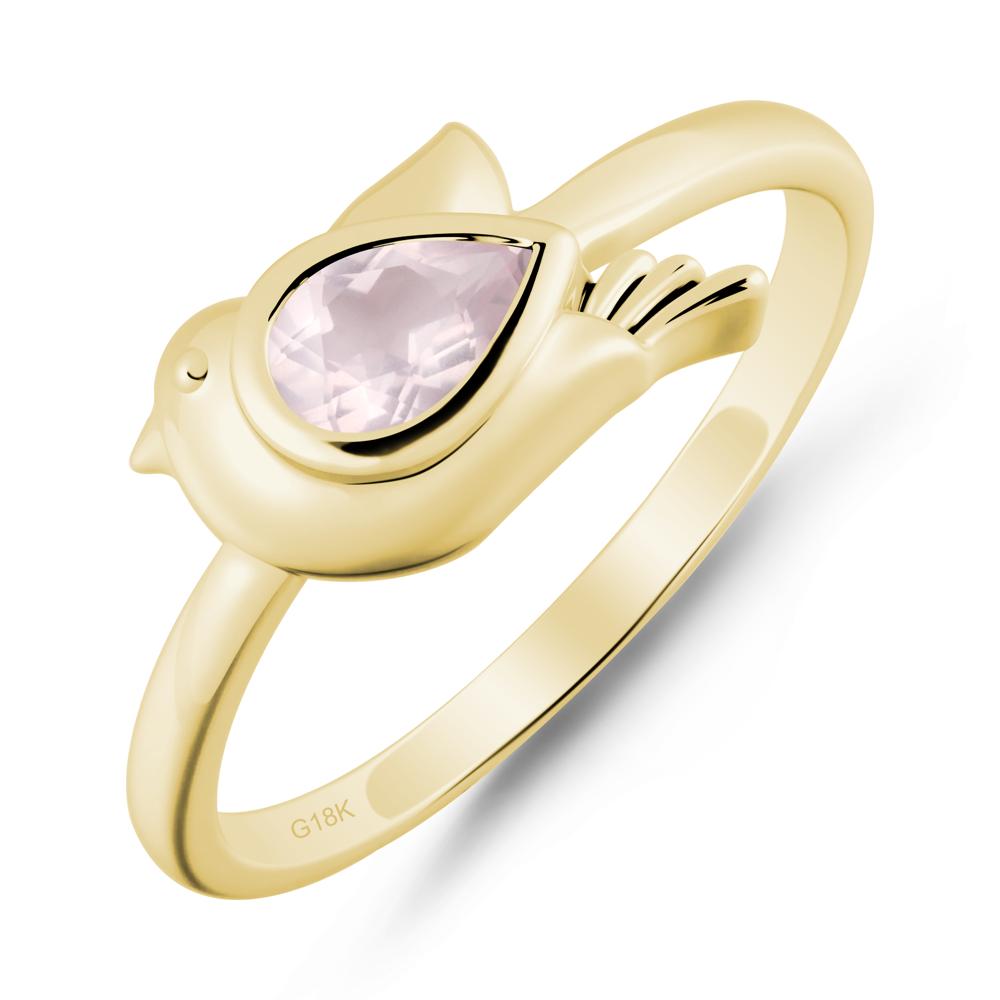 Cute Pigeon Shaped Rose Quartz Ring - LUO Jewelry #metal_18k yellow gold