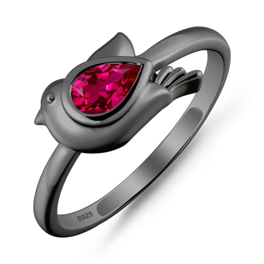 Peace Dove Ruby Ring - LUO Jewelry #metal_black finish sterling silver