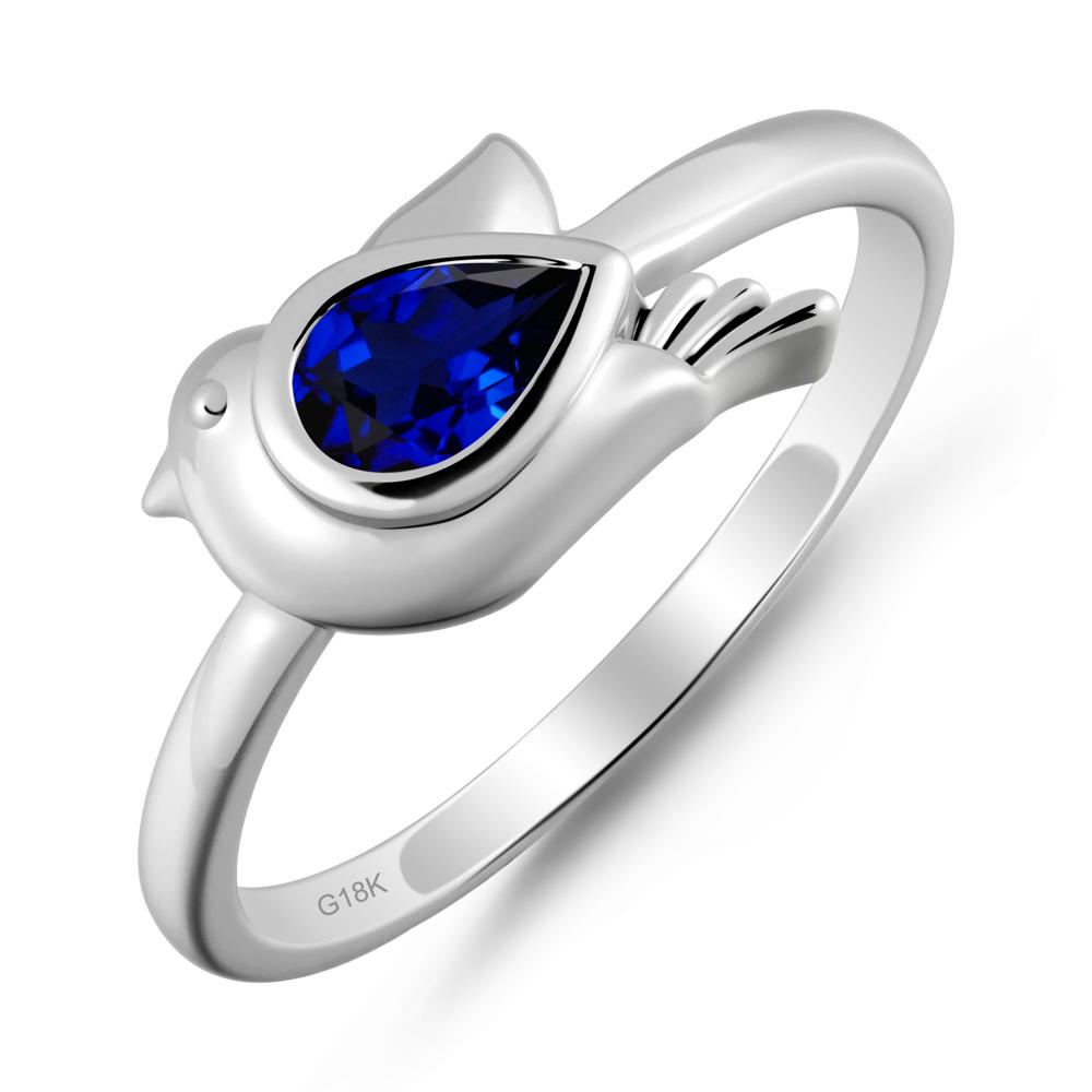 Cute Pigeon Shaped Sapphire Ring - LUO Jewelry #metal_18k white gold
