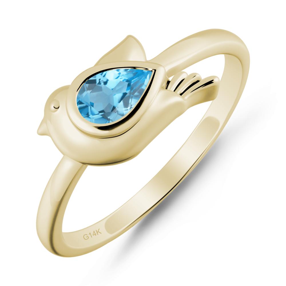 Cute Pigeon Shaped Swiss Blue Topaz Ring - LUO Jewelry #metal_14k yellow gold