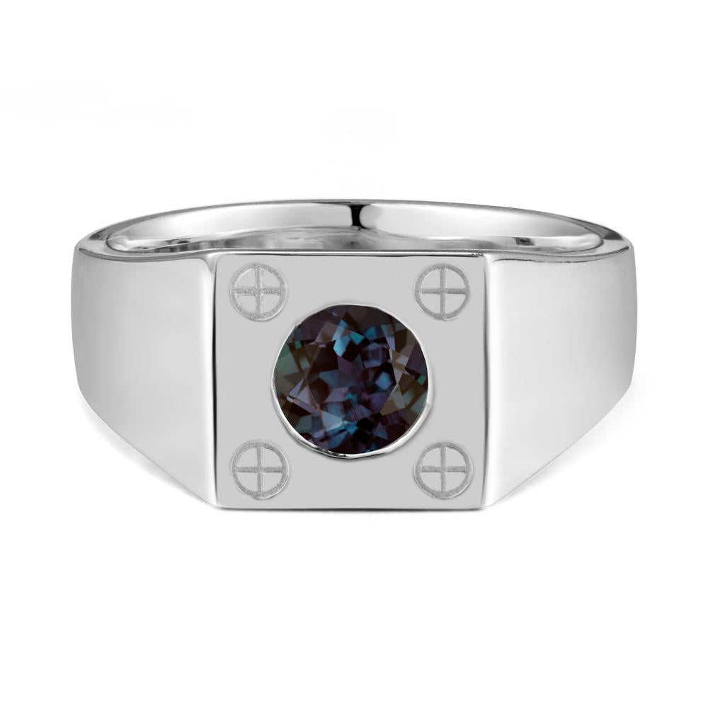 Geometric Wide Band Alexandrite Ring - LUO Jewelry #metal_18k white gold