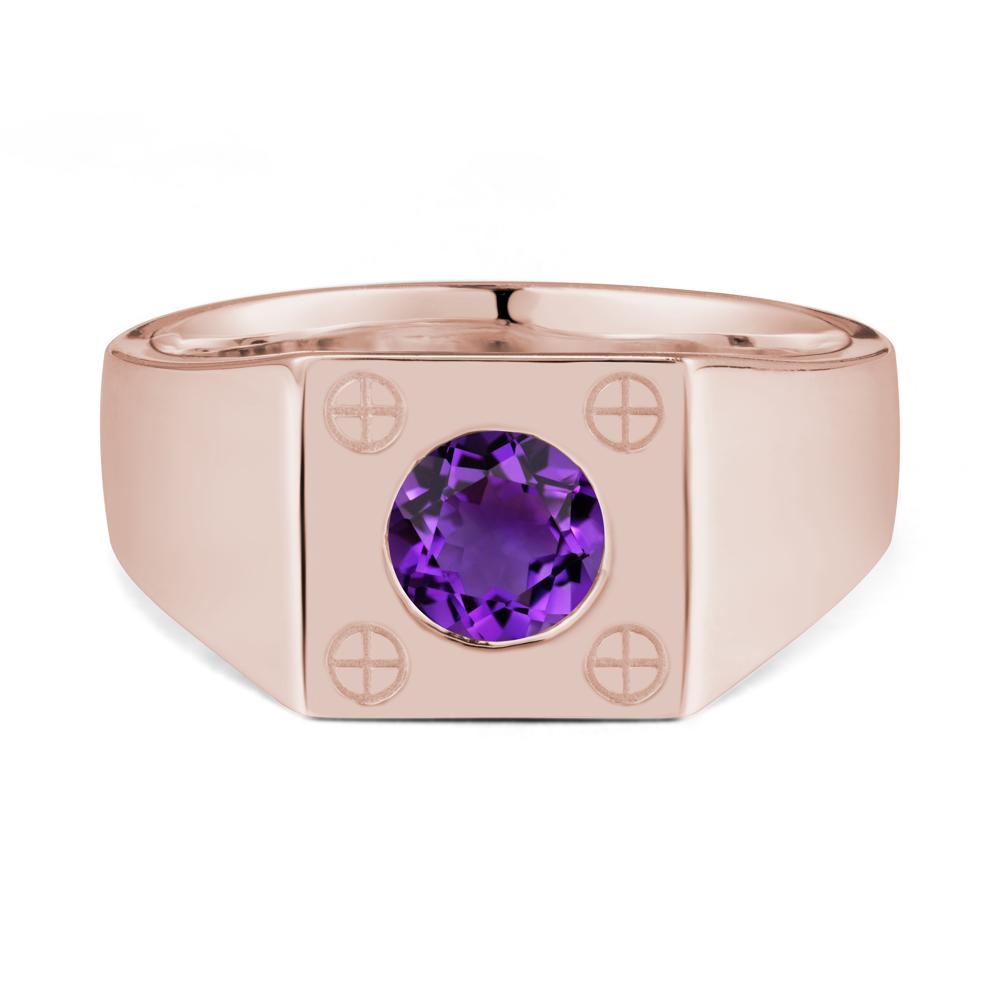 Bezel Setting Round Amethyst Ring for Men - LUO Jewelry #metal_14k rose gold