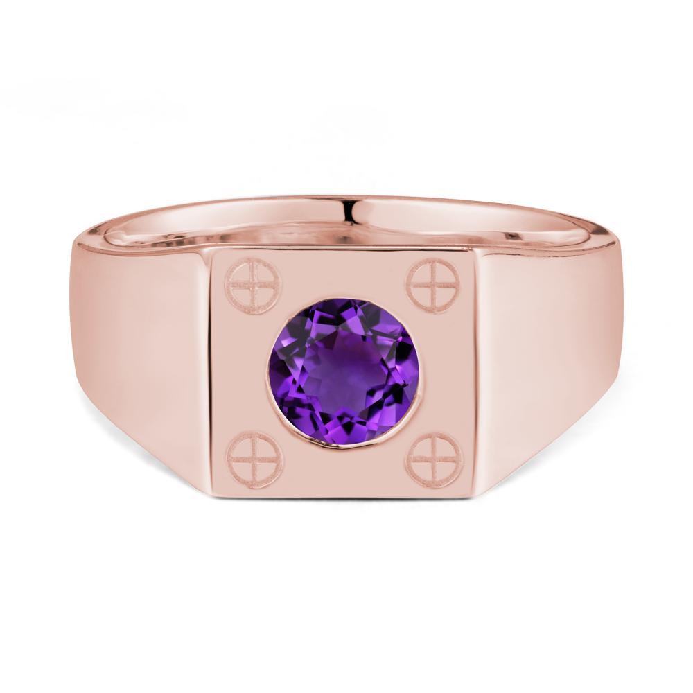 Bezel Setting Round Amethyst Ring for Men - LUO Jewelry #metal_18k rose gold