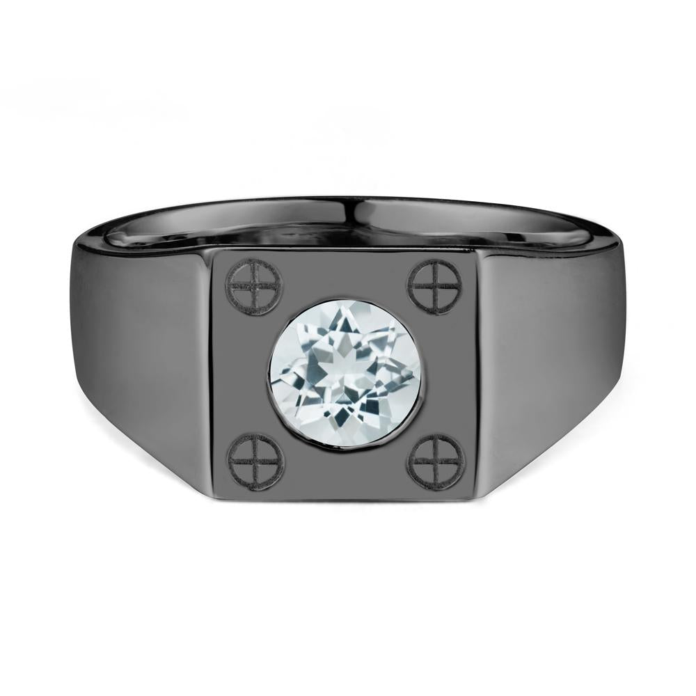 Geometric Wide Band Aquamarine Ring - LUO Jewelry #metal_black finish sterling silver