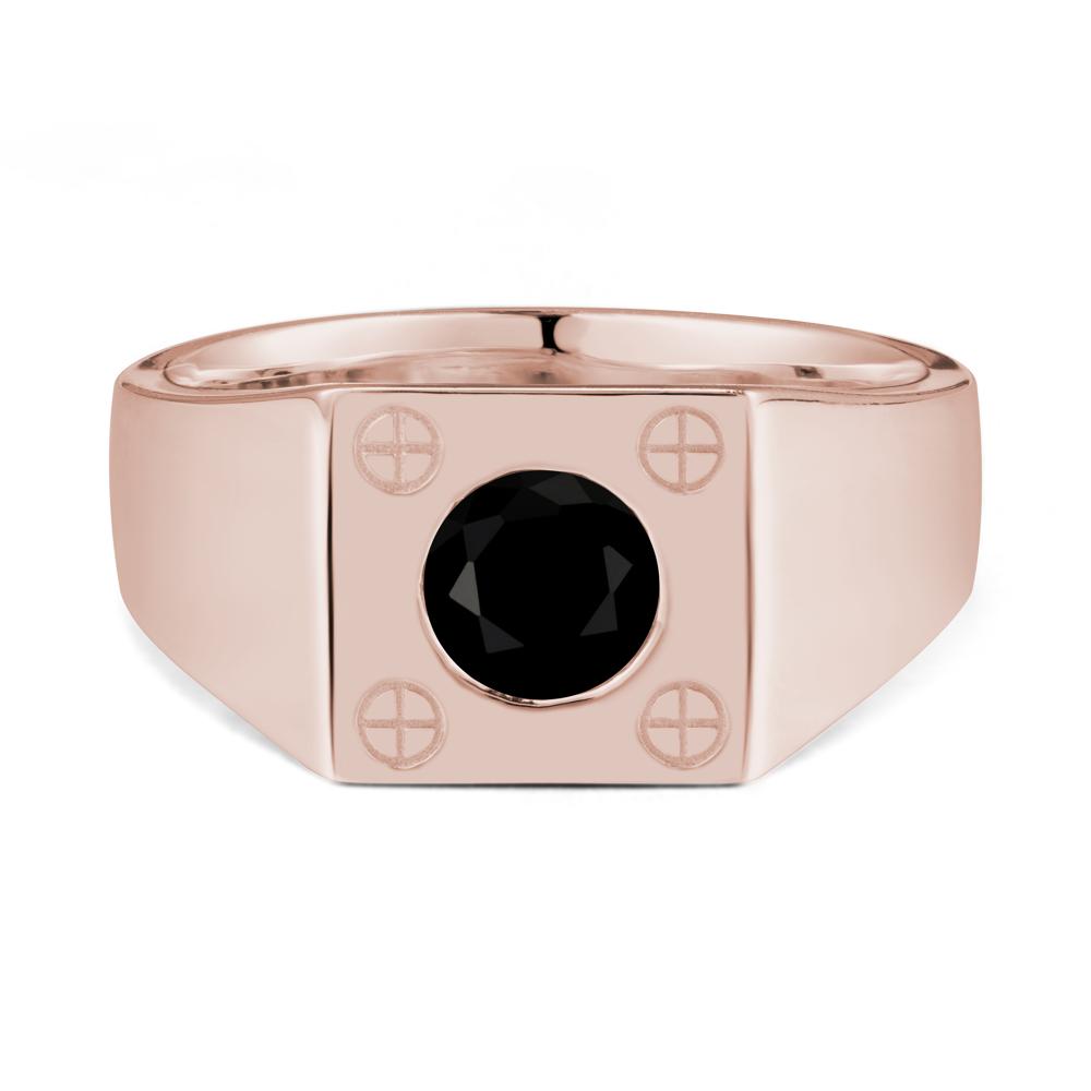 Bezel Setting Round Black Spinel Ring for Men - LUO Jewelry #metal_14k rose gold